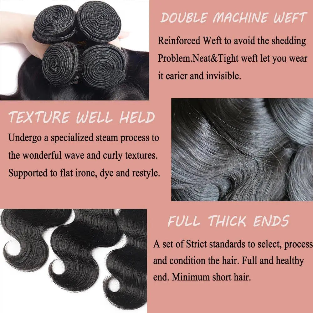 12A Echt Haar Bundels Body Wave Bundels Menselijk Haar 18 20 22 Inch Onbewerkt Braziliaans Virgin Haar Body Wave 3 Bundels Deals Steil Diep Golvend Echt Menselijk Haar Extensions Voor Zwarte Vrouwen Natuurlijk Zwart