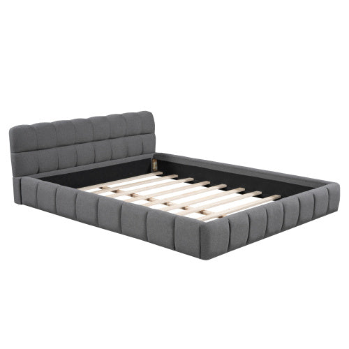 LuneluX_Home – 81.7" Upholstered Double Bed with Soft Linen Backrest