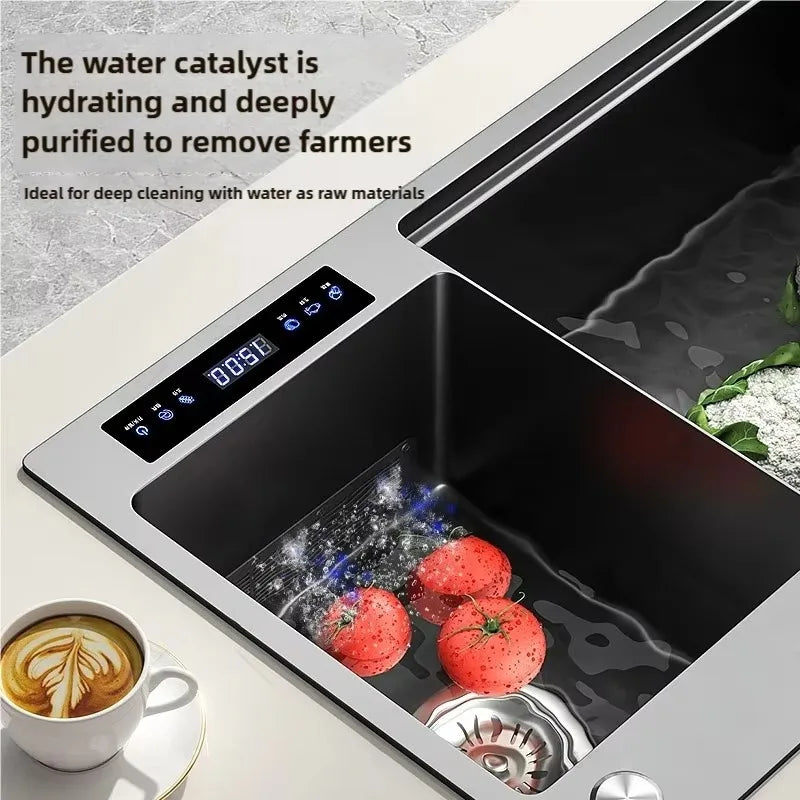 Stainless Steel Water Catalyst Sinks Multifunctional Kitchen Sink Smart Double Slot Cleaning Purification Sterilized Fruit