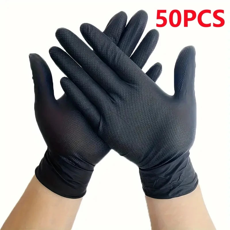 10/50PCS Heavy Duty Orange Industrial Nitrile Gloves Disposable 8mil Raised Diamond Texture Gloves Mechanic Tattoo Safety Gloves