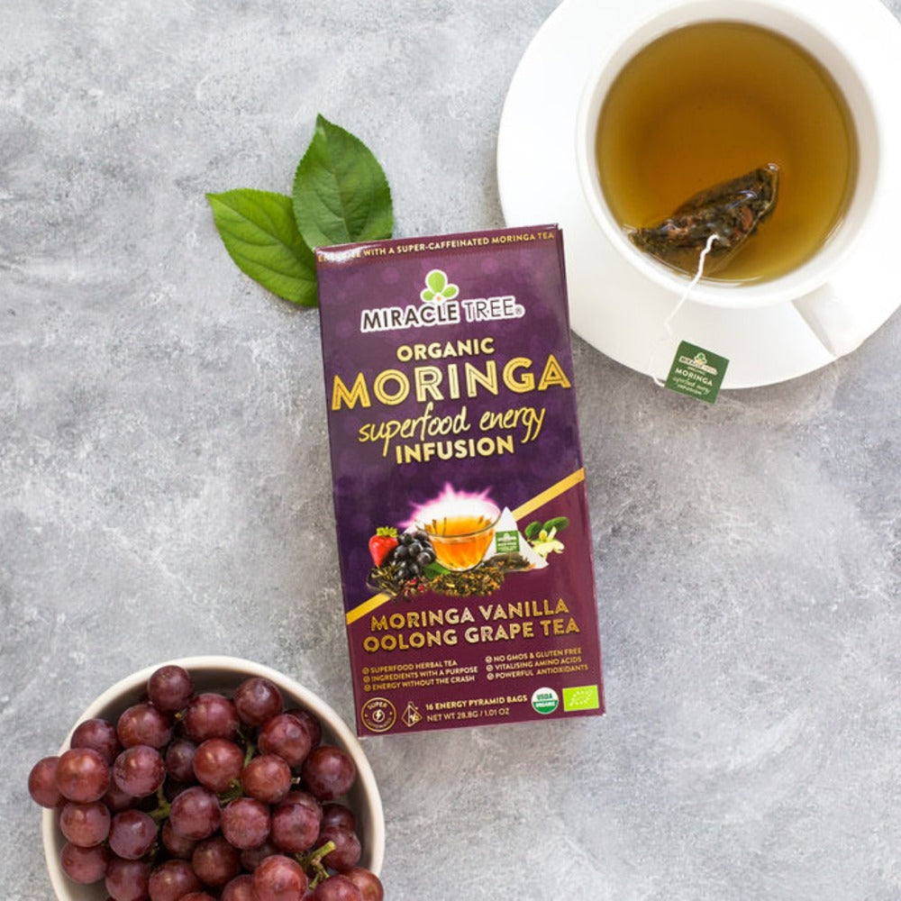 Biologische Moringa Energie Thee - Druiven Vanille - Natuurlijke Koffie