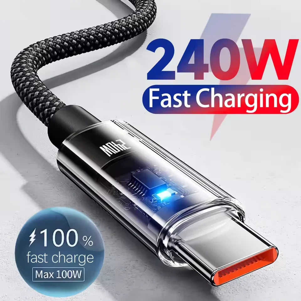 0.25/1/1.5/2M 240W Nylon USB C PD Super Snelle Oplaadgegevenskabel met