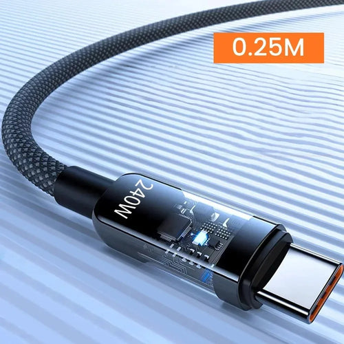 0.25/1/1.5/2M 240W Nylon USB C PD Super Snelle Oplaadgegevenskabel met