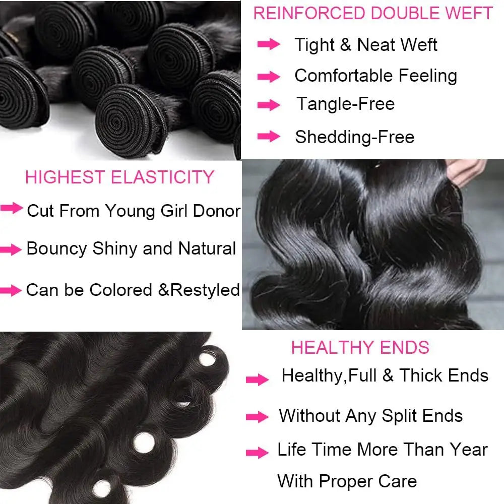 12A Echt Haar Bundels Body Wave Bundels Menselijk Haar 18 20 22 Inch Onbewerkt Braziliaans Virgin Haar Body Wave 3 Bundels Deals Steil Diep Golvend Echt Menselijk Haar Extensions Voor Zwarte Vrouwen Natuurlijk Zwart
