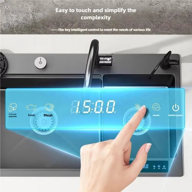 Stainless Steel Water Catalyst Sinks Multifunctional Kitchen Sink Smart Double Slot Cleaning Purification Sterilized Fruit