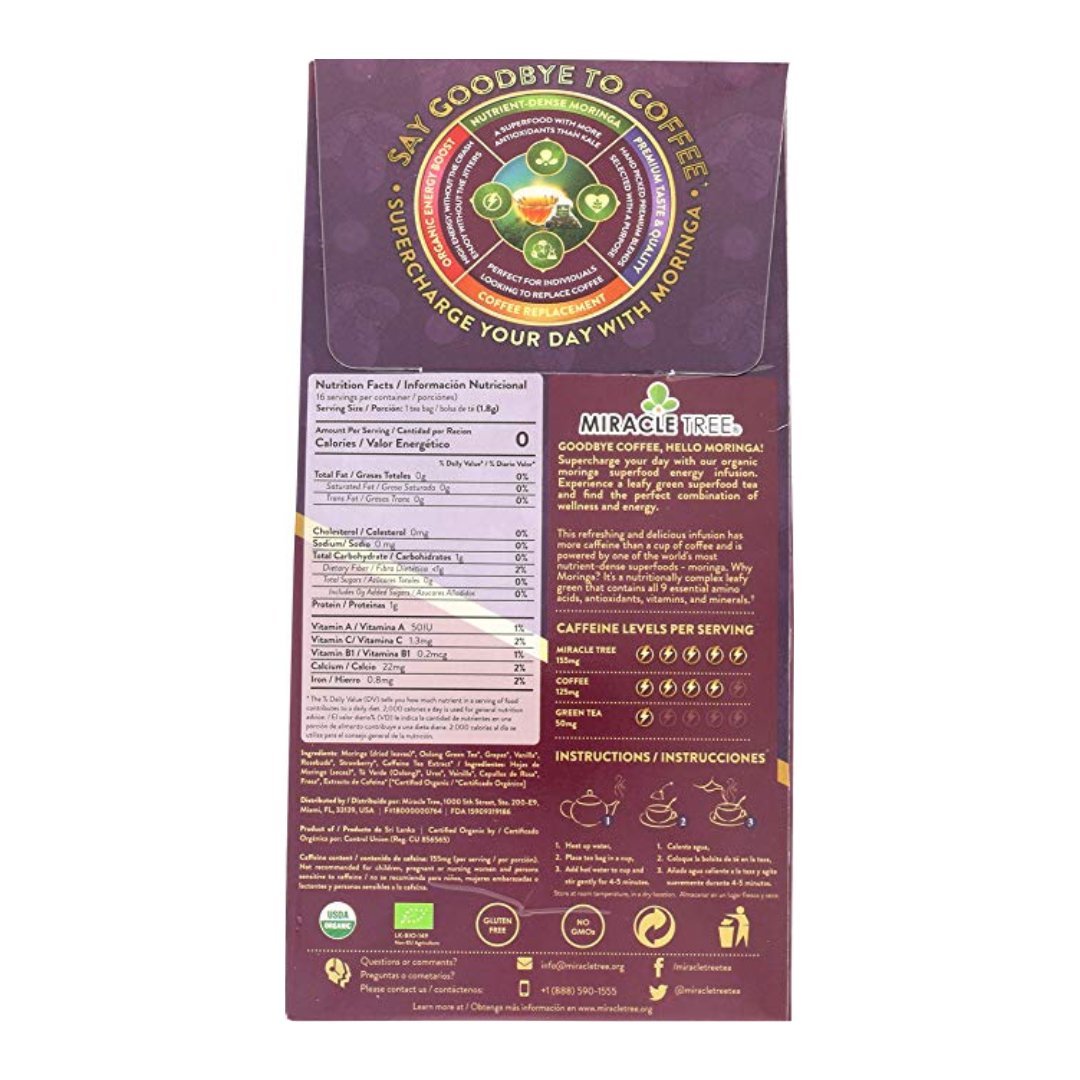 Biologische Moringa Energie Thee - Druiven Vanille - Natuurlijke Koffie